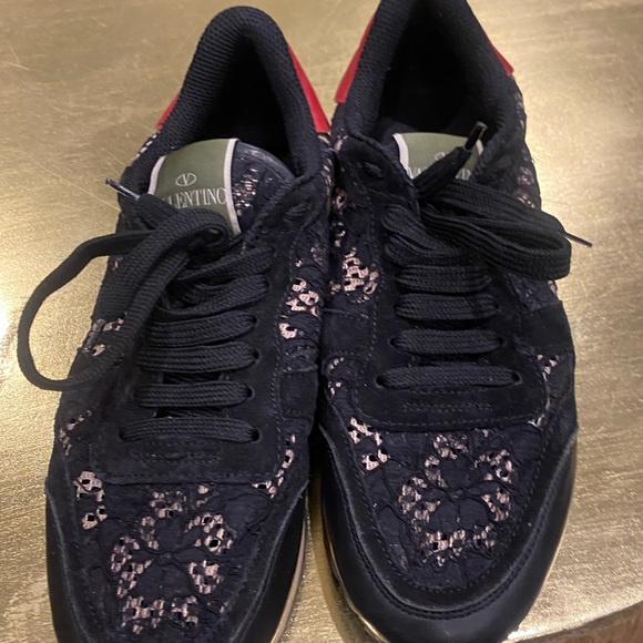 VALENTINO Multicolor Suede Leather & Macramé Lace Rockrunner Sneakers Size 37.5 - Picture 9 of 14